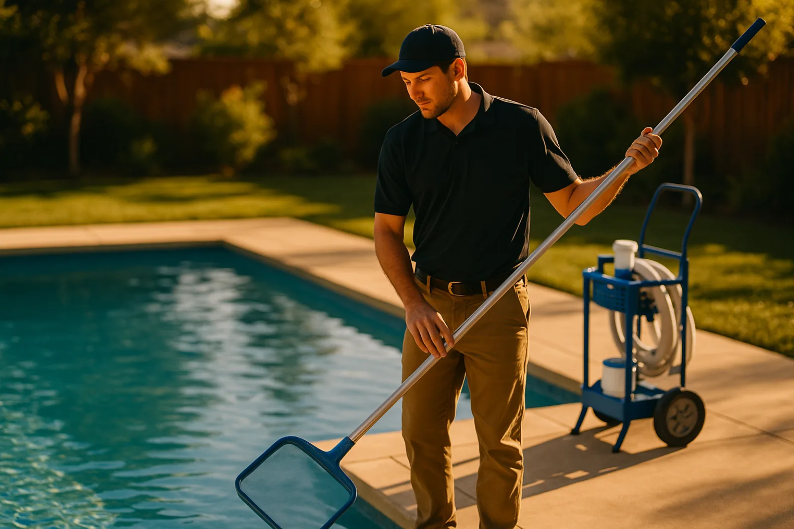 Pool Cleaning professional at work — Reveo