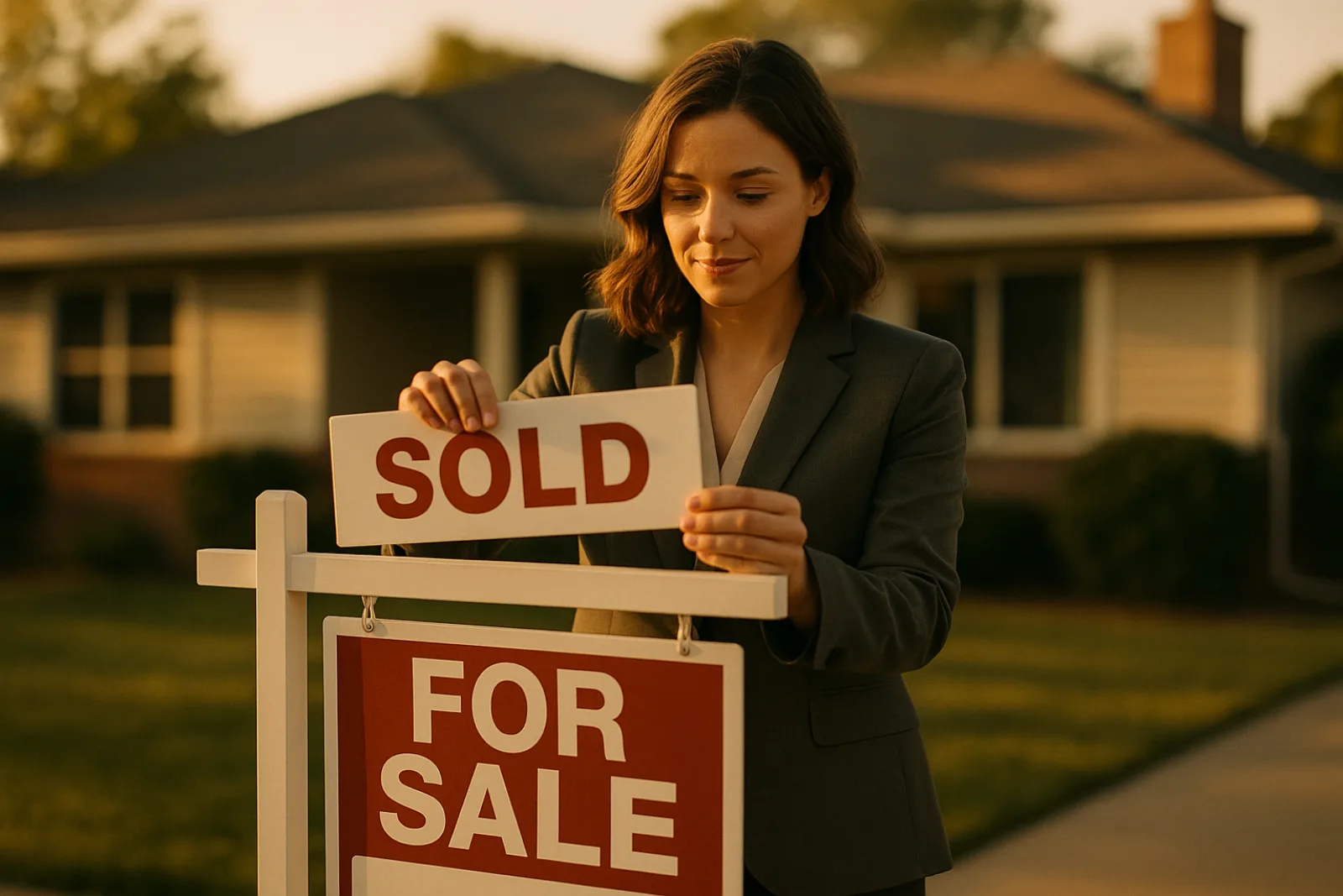 Real estate agent texting a client a review request after a home closing